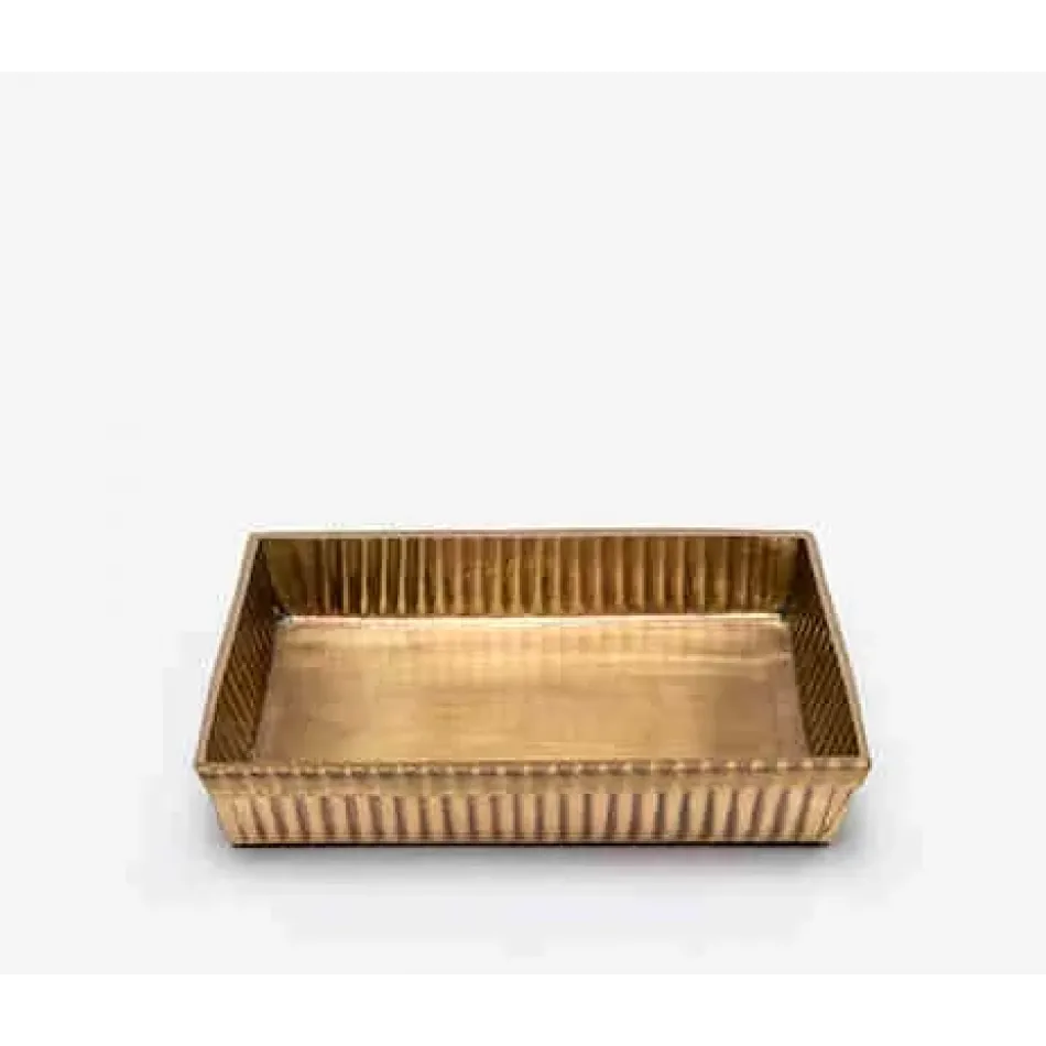 Redon Antique Brass Soap Dish Rectangular Tapered Ribbed Metal