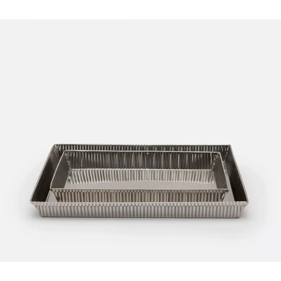 Redon Black Nickel Nested Trays Rectangular Tapered Ribbed Metal, Set Of 2