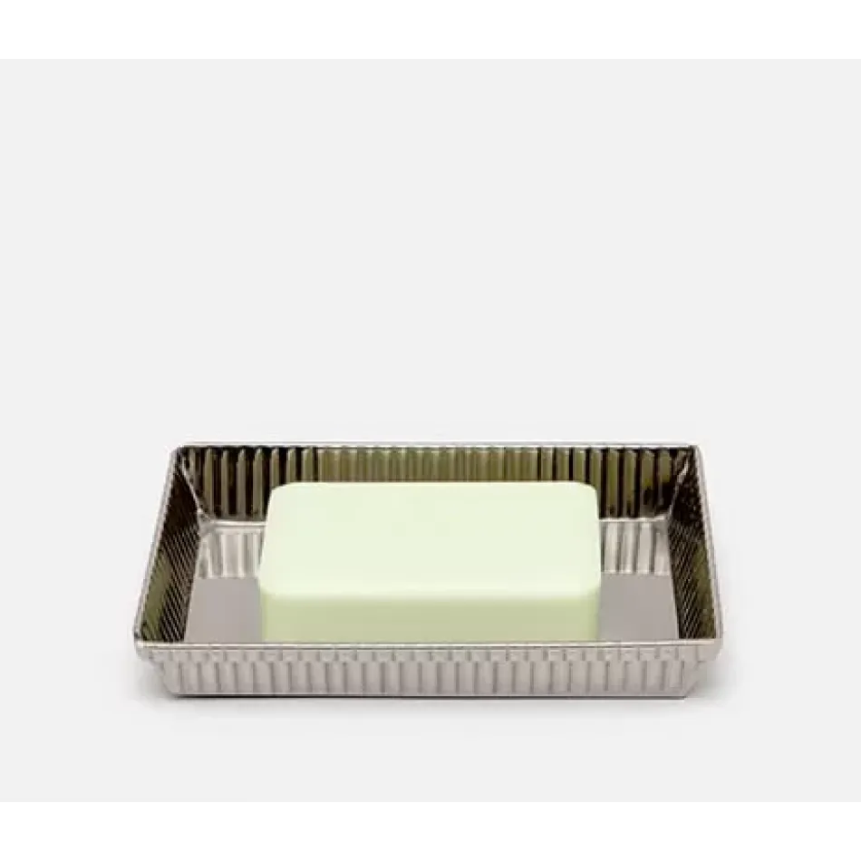 Redon Shiny Nickel Soap Dish Rectangular Tapered Ribbed Metal