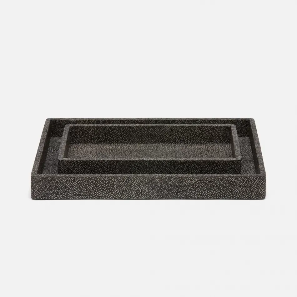 Tenby Cool Gray Nested Trays Rectangular Straight Realistic Faux Shagreen, Set Of 2