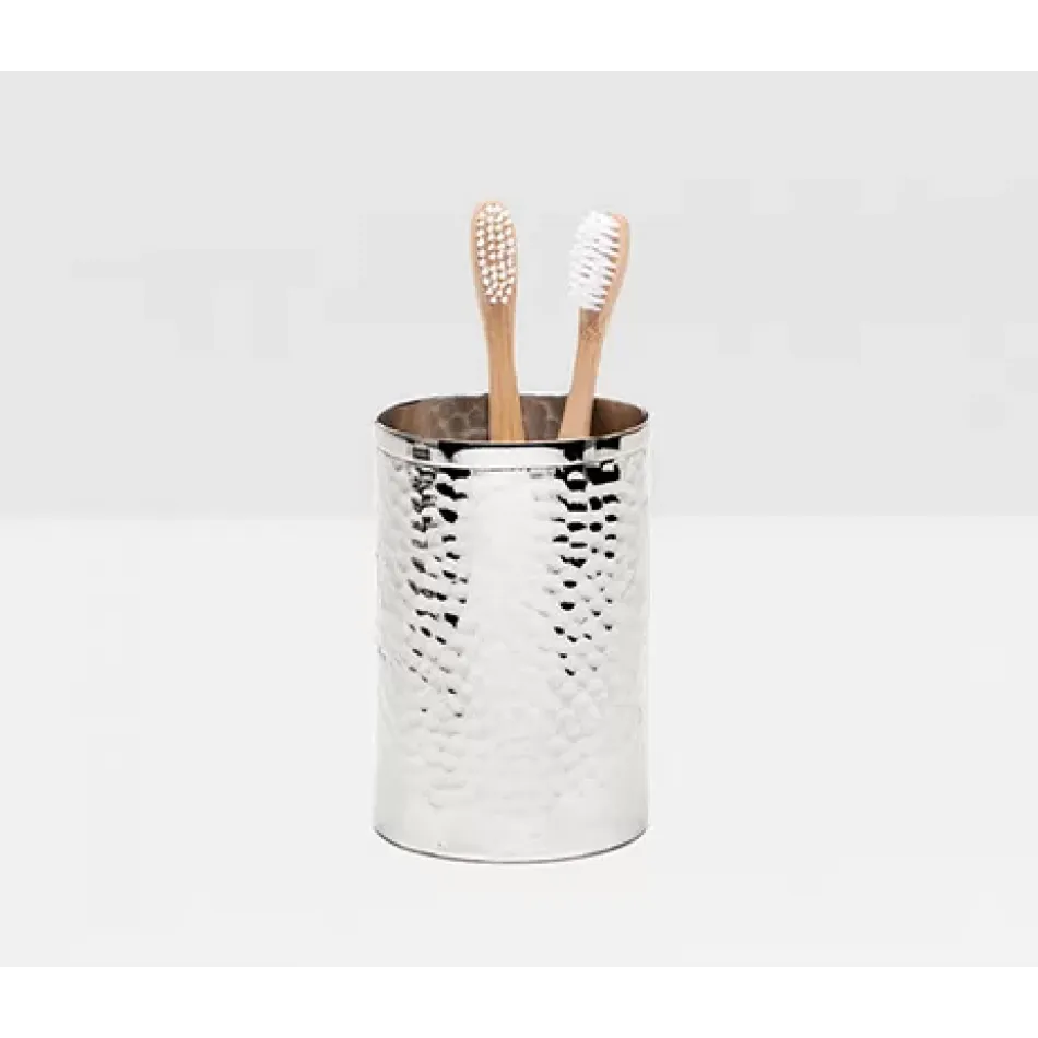 Verum Shiny Nickel Brush Holder Round Straight Hammered Metal