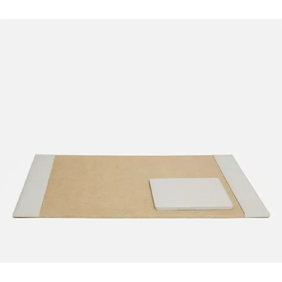 Asby Set: Desk Blotter And Square Mouse Pad Light Gray Full-Grain Leather