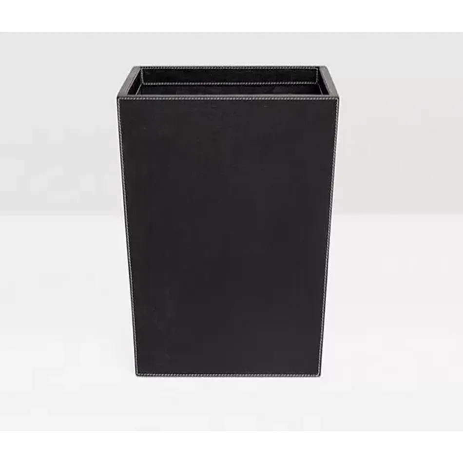 Larne Black Wastebasket Rectangular Tapered Full-Grain Leather