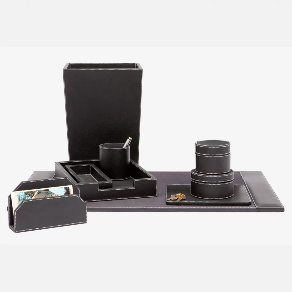 Larne Black Full-Grain Leather Desk Accessories