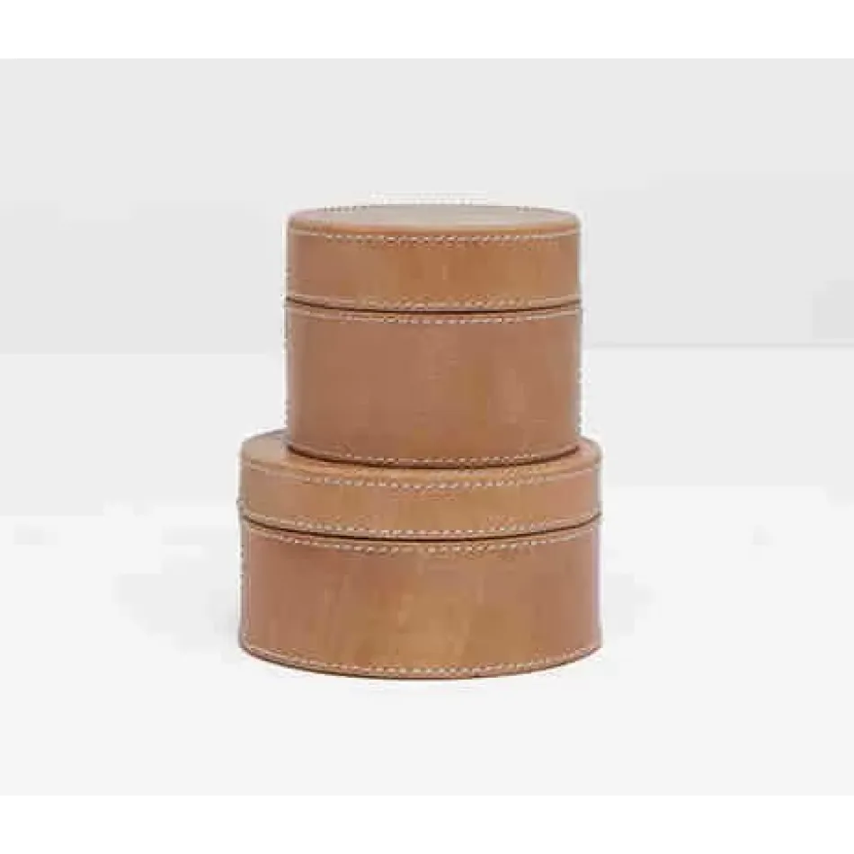 Leon Aged Camel, Set Of 2 Round Boxes Full-Grain Leather