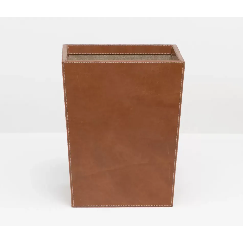 Leon Aged Camel Wastebasket Rectangular Tapered Full-Grain Leather