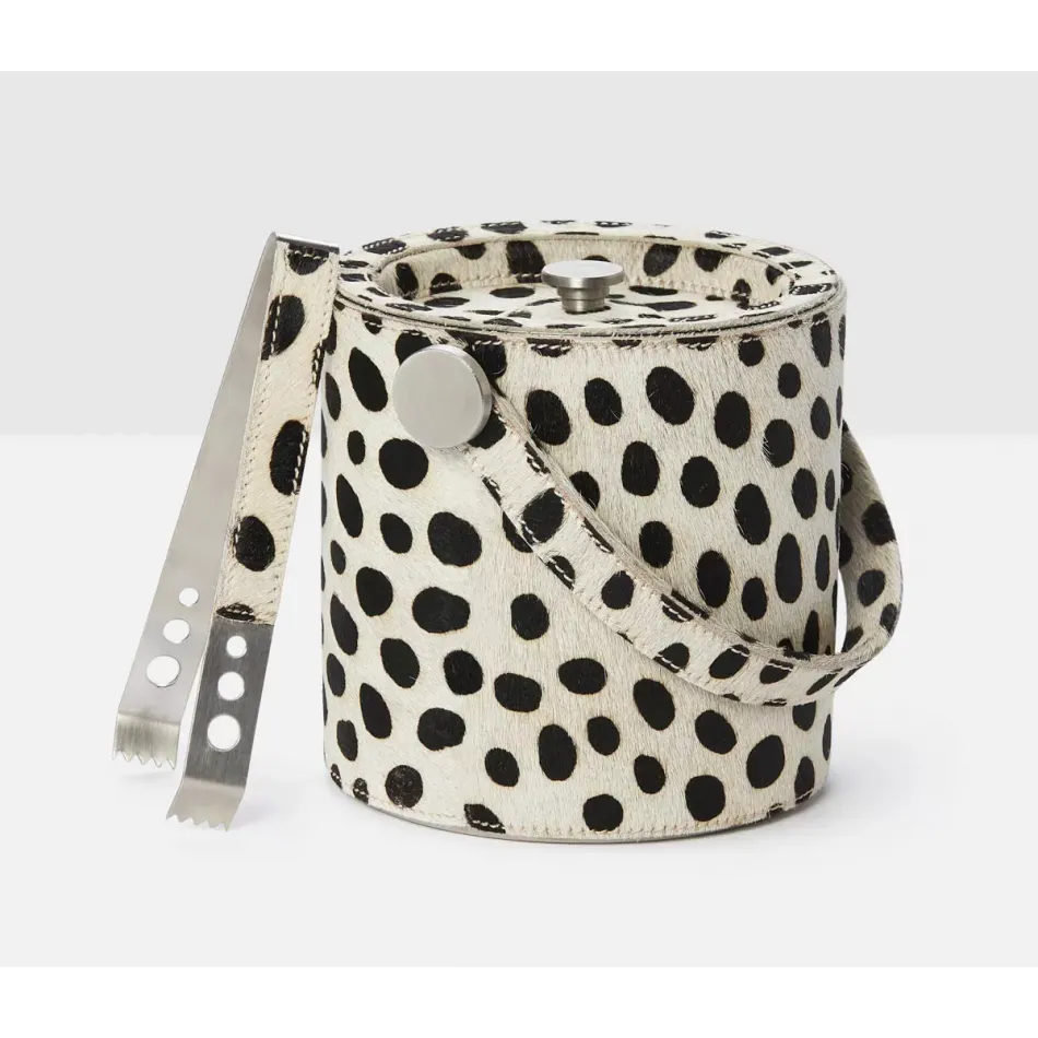 Bandar Dalmatian Print Ice Bucket W/ Tong Round Hair-On-Hide