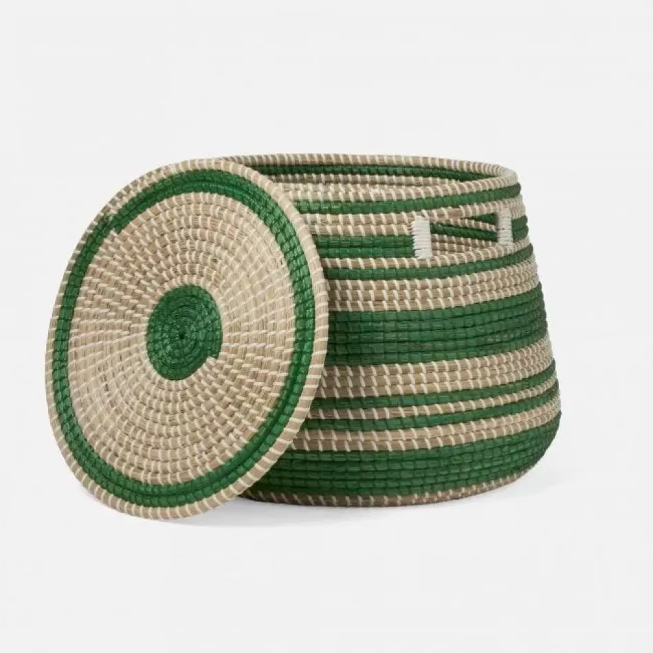 Arley Green/Natural Basket Basket w/ Lid: 17"D x 12"H