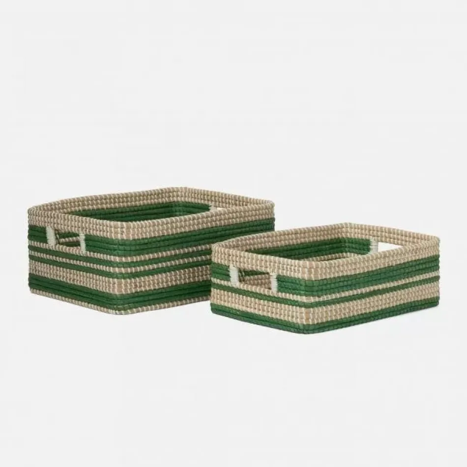Arley Green/Natural Basket Large: 18"L x 14"W x 7.5"H, Small: 16"L x 11.5"W x 5.5"H, Set of 2