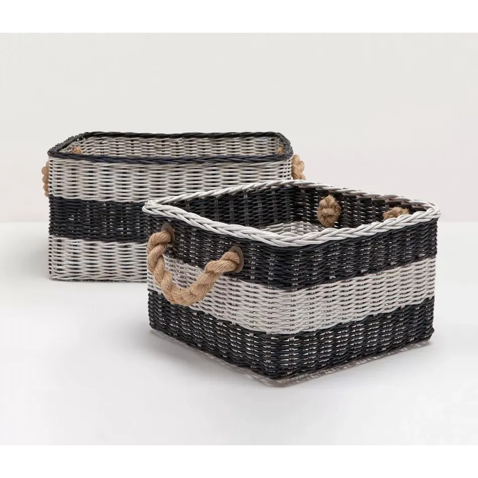 Nantucket Blue/White Basket Medium: 18"L x 18"W x 9"H, Small: 13"L x 13"W x 8"H, Set of 2