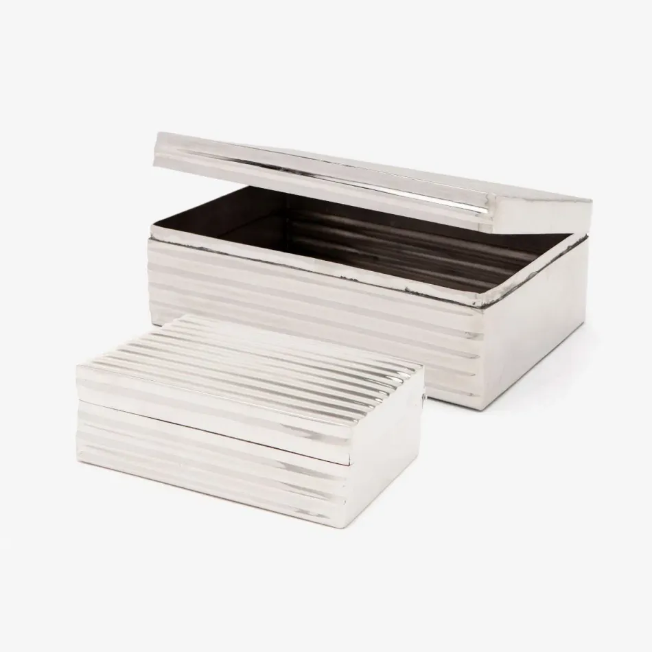 Chester #Dnr# Shiny Nickel Hinge Box Metal, Set Of 2