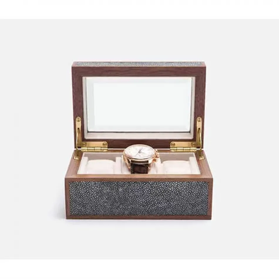 Elmbridge Cool Gray 3-Watch Box Realistic Faux Shagreen/Glass
