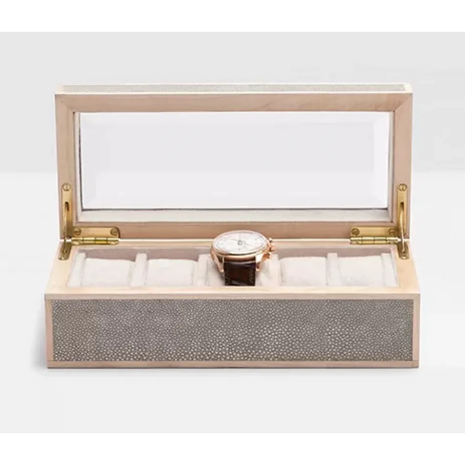 Elmbridge Sand 5-Watch Box Realistic Faux Shagreen/Glass