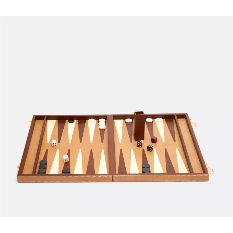 Grantham Beige/Aged Camel Backgammon Game Set Large Hair-On-Hide/Full-Grain Leather