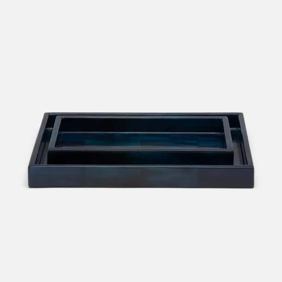 Arles Navy Nested Trays Rectangular Straight Faux Horn, Set Of 2