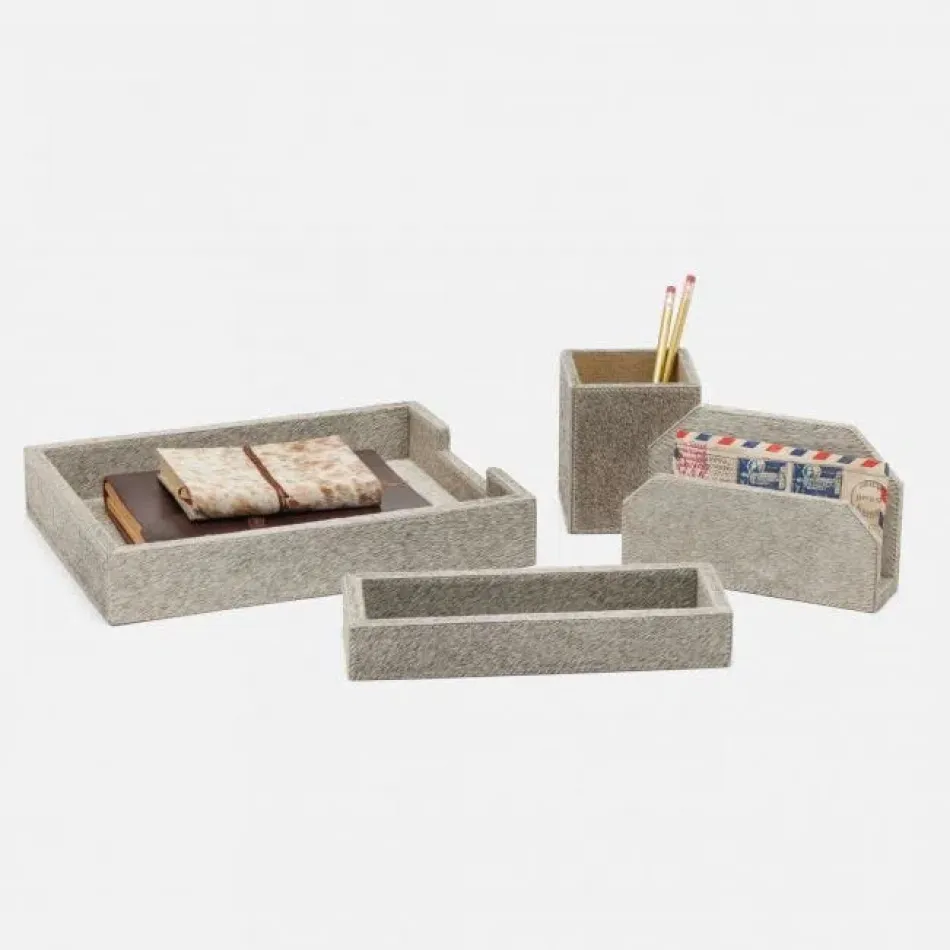 Hyde Gray Set: Letter Tray Envelope Holder Pencil Tray And Pencil Holder Hair-On-Hide