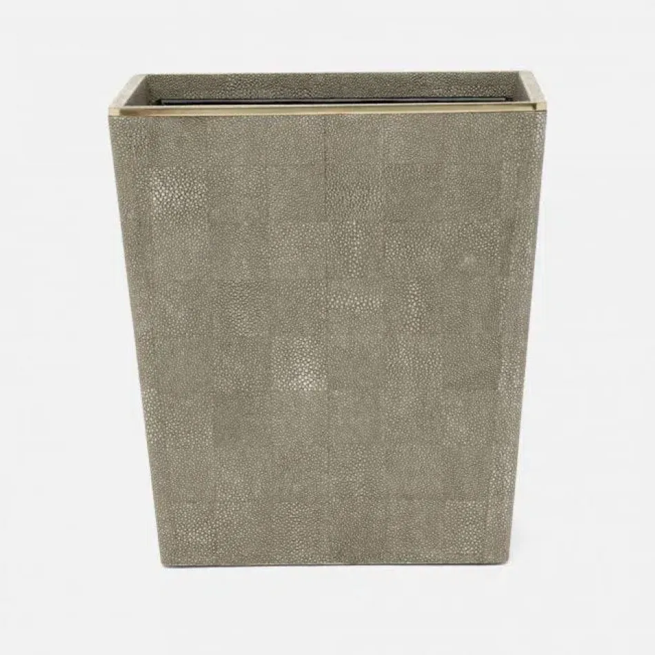 Bradford Sand/Gold Wastebasket Rectangular Tapered Realistic Faux Shagreen/Brass