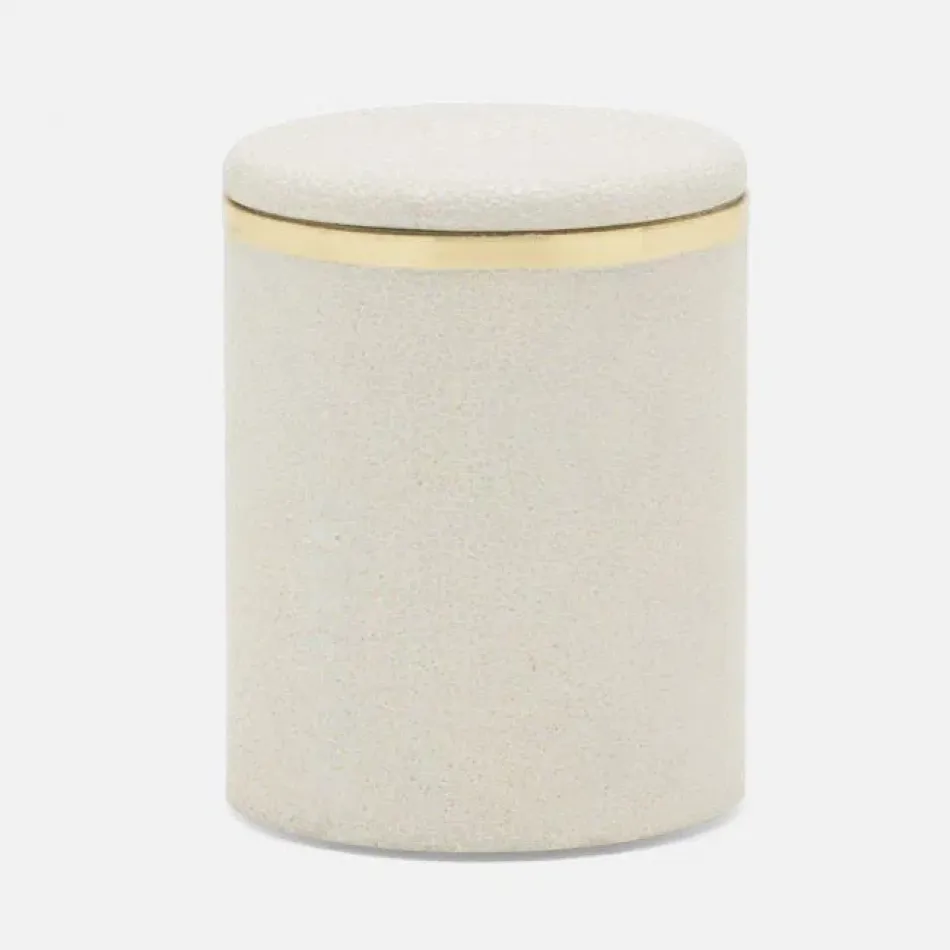 Bradford Blanc Br/Gold Canister Large Round Realistic Faux Shagreen/Brass