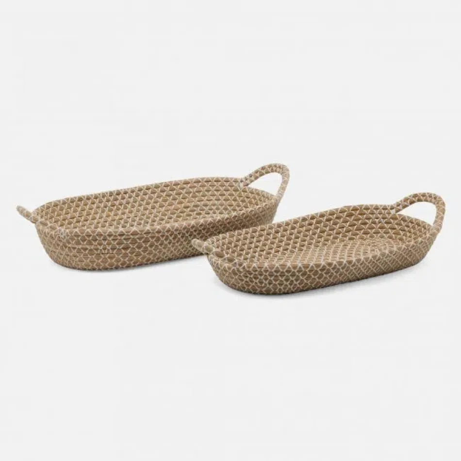Kendari White/Natural Basket Oval: 28.5"L x 15"W x 6"H, 25.5"L x 12.5"W x 5"H, Set of 2