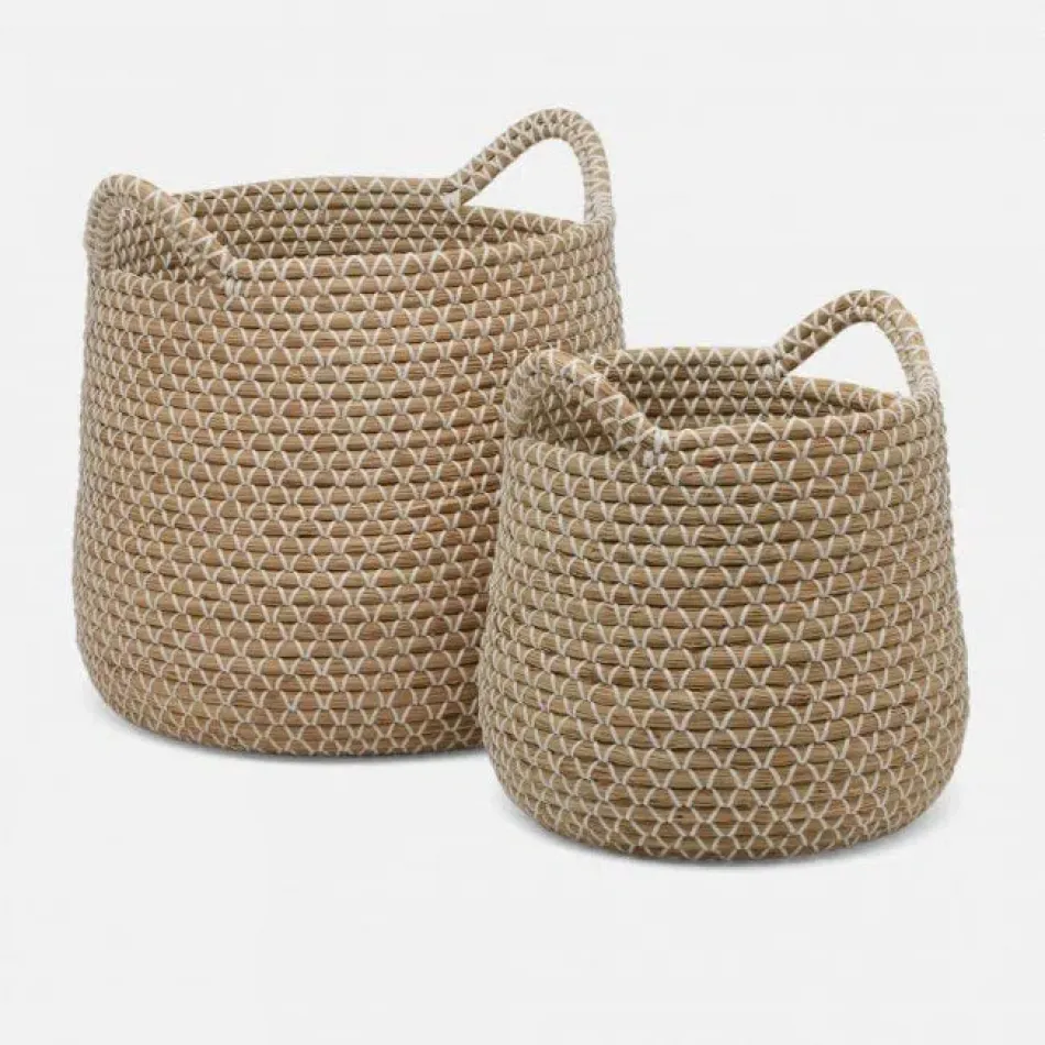 Kendari White/Natural Nested Baskets Round Seagrass, Set Of 2