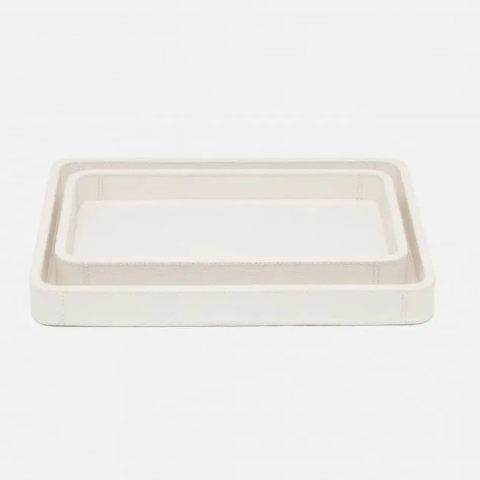 Victoria White Nested Trays Rectangular Straight Full-Grain Leather, Set Of 2