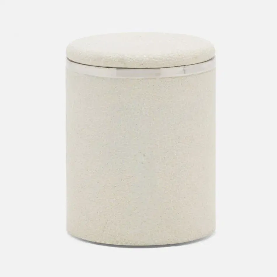 Bradford Blanc Br/Silver Canister Small Round Realistic Faux Shagreen/Stainless Steel