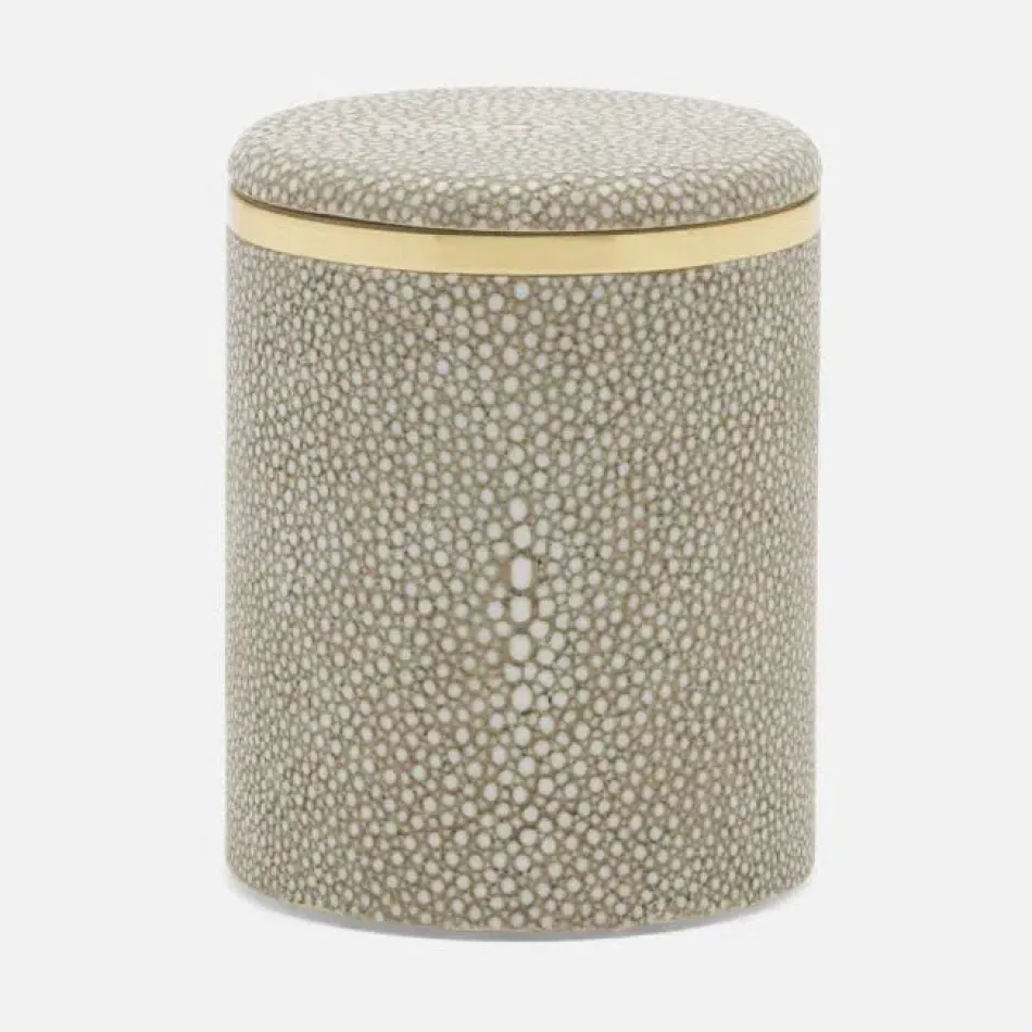 Bradford Sand/Gold Canister Small Round Realistic Faux Shagreen/Brass