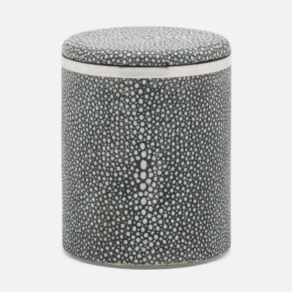 Bradford Cool Gray/Silver Canister Small Round Realistic Faux Shagreen/Stainless Steel