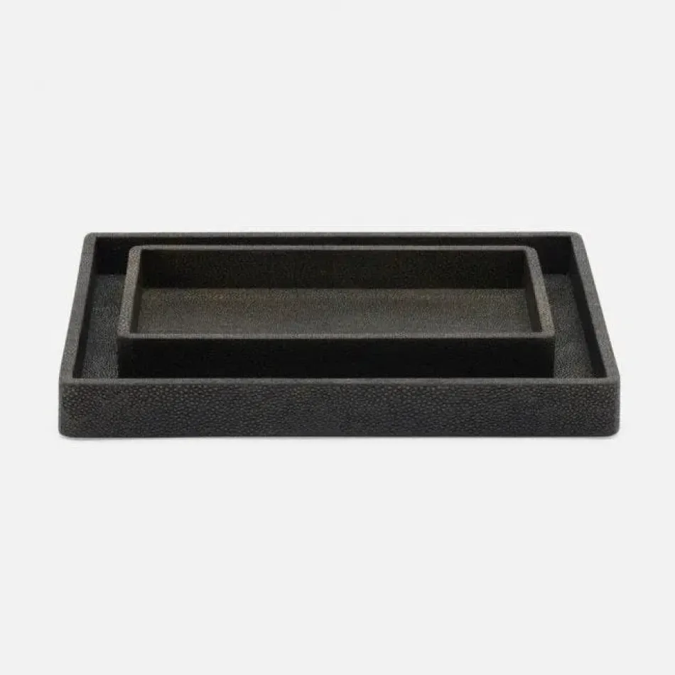 Tenby Dark Mushroom Nested Trays Rectangular Straight Realistic Faux Shagreen, Set Of 2