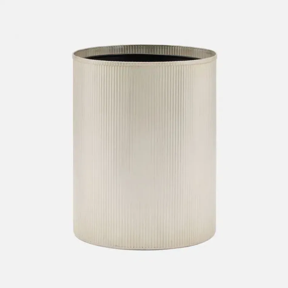 Redon Matte Silver Wastebasket Round Ribbed Metal