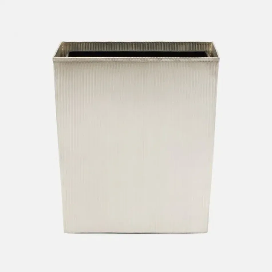 Redon Matte Silver Wastebasket Rectangular Tapered Ribbed Metal