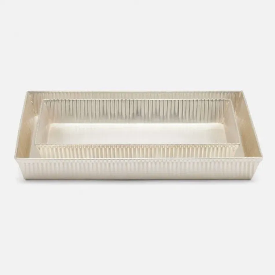 Redon Matte Silver Nested Trays Rectangular Tapered Ribbed Metal, Set Of 2