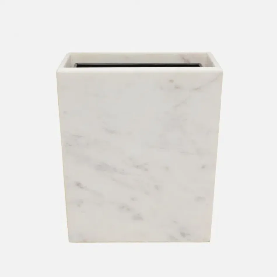 Kavala White Wastebasket Rectangle Tapered Rounded Edges Marble