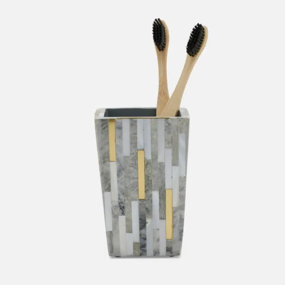 Cortona Gray Brass Mix W/ Shell Brush Holder Square Tapered