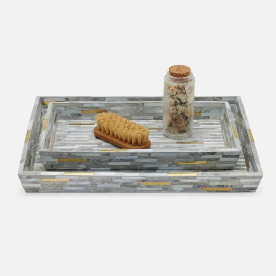 Cortona Gray Brass Mix W/ Shell Nested Trays Rectangular Tapered, Set Of 2