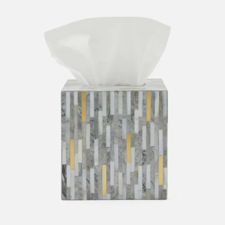 Cortona Gray Brass Mix W/ Shell Tissue Box Square Straight