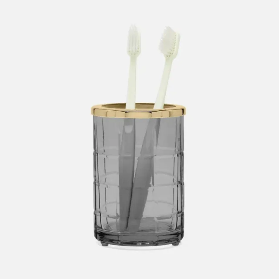 Argos Smoke Brush Holder Glass W/Brass Trim