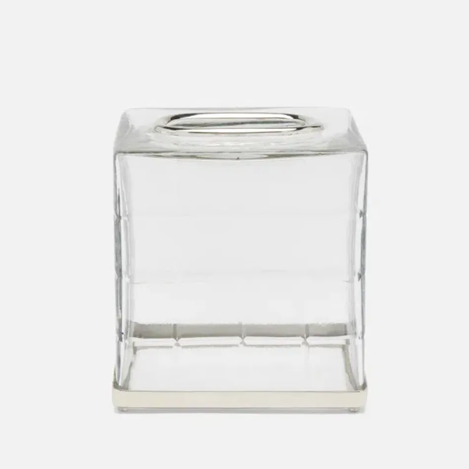 Argos Clear Tissue Box Square Straight Glass W/Nickel Trim