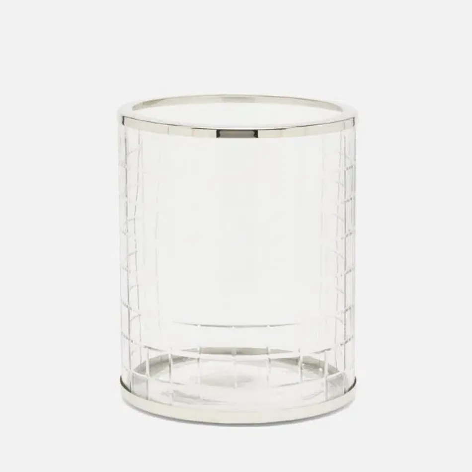 Argos Clear Wastebasket Round Glass W/Nickel Trim