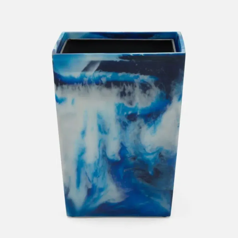 Bahia Blue Wastebasket Square Tapered Swirled Resin