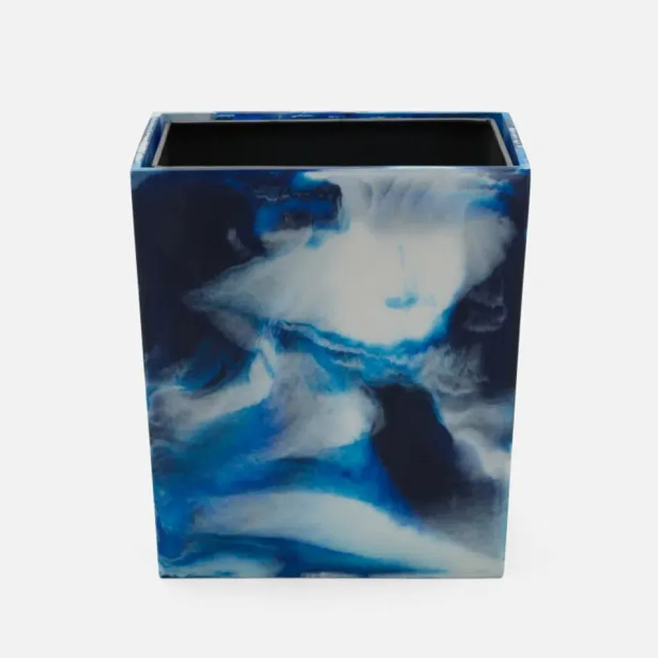 Bahia Blue Wastebasket Rectangular Tapered Swirled Resin