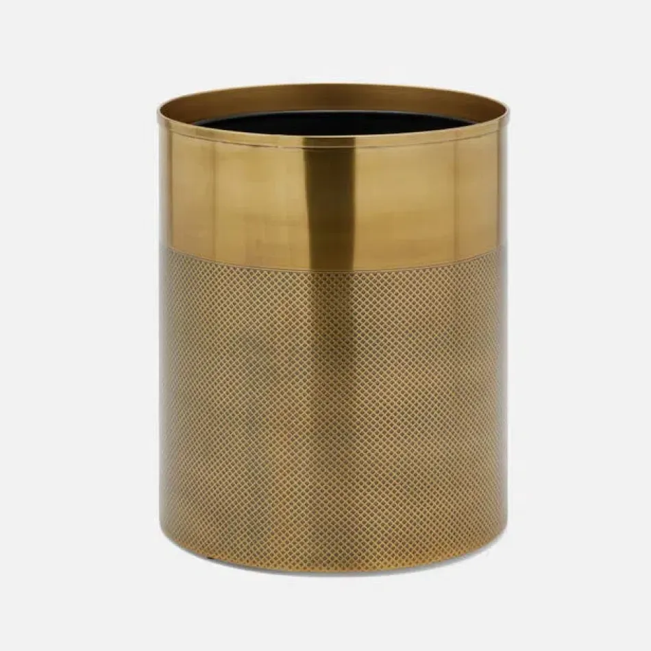 Hagen Antique Brass Wastebasket Round Textured Stainless Steel