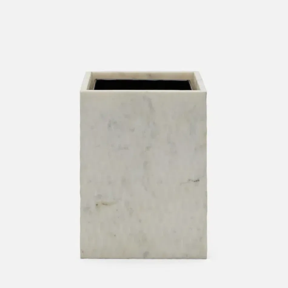 Kuna White Wastebasket Square: 8"L x 8"W x 11"H