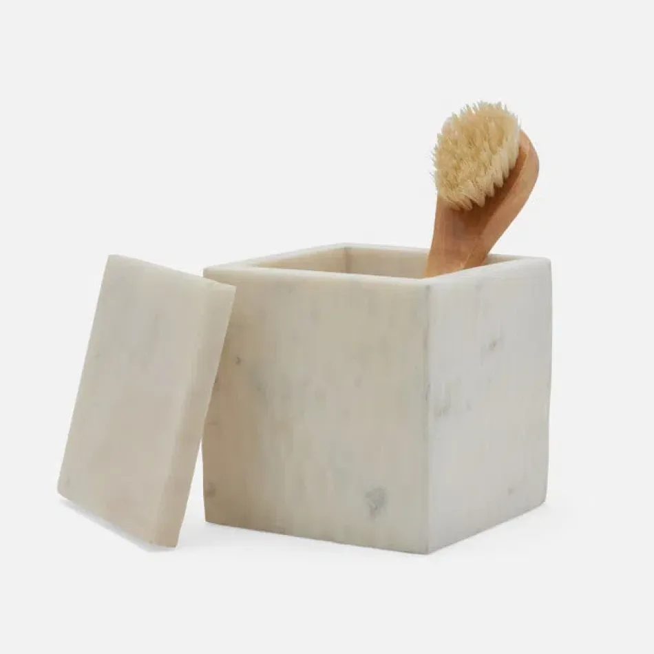 Kuna White Bath Canister Small: 3"L x 3"W x 4"H