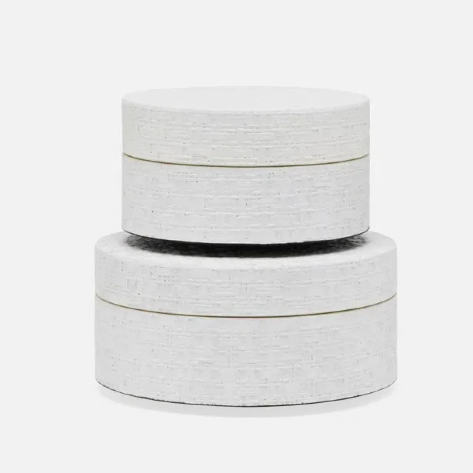 Rosewell Shiny White/Sycamore Desk Canister Large: 5.5"D x 3"H, Small: 4.5"D x 2.5"H, Set of 2
