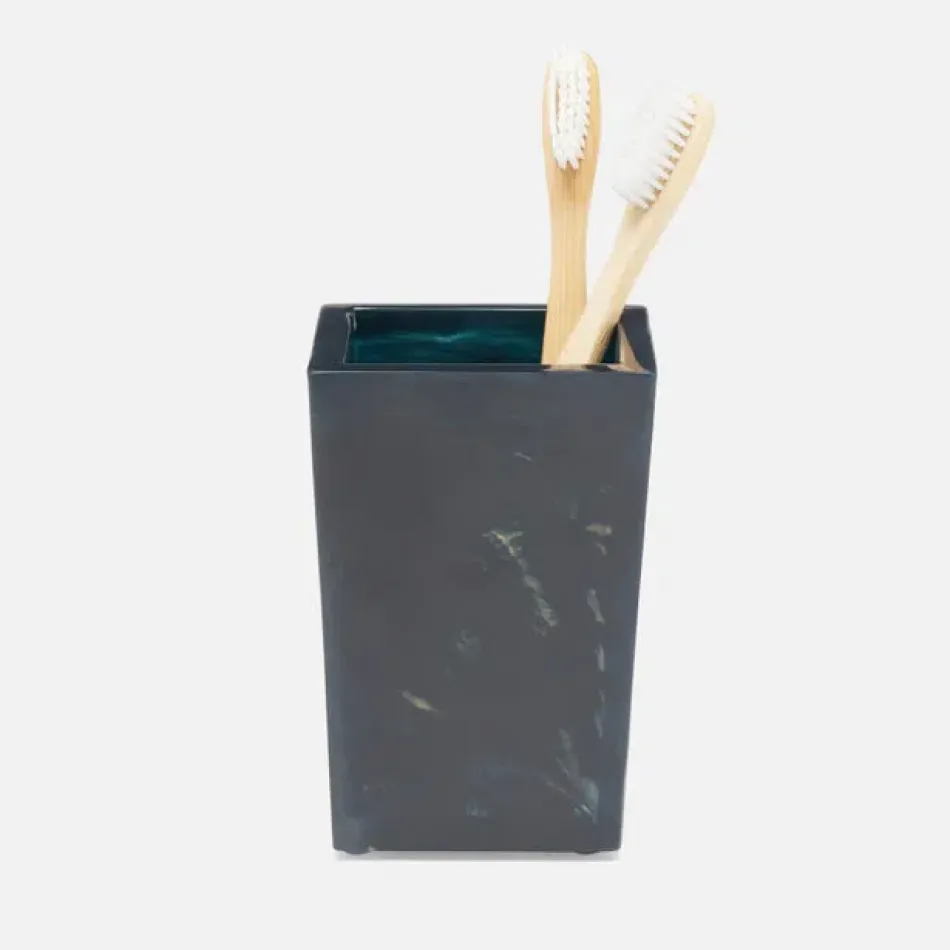 Abiko Dark Teal Brush Holder Square Tapered Cast Resin