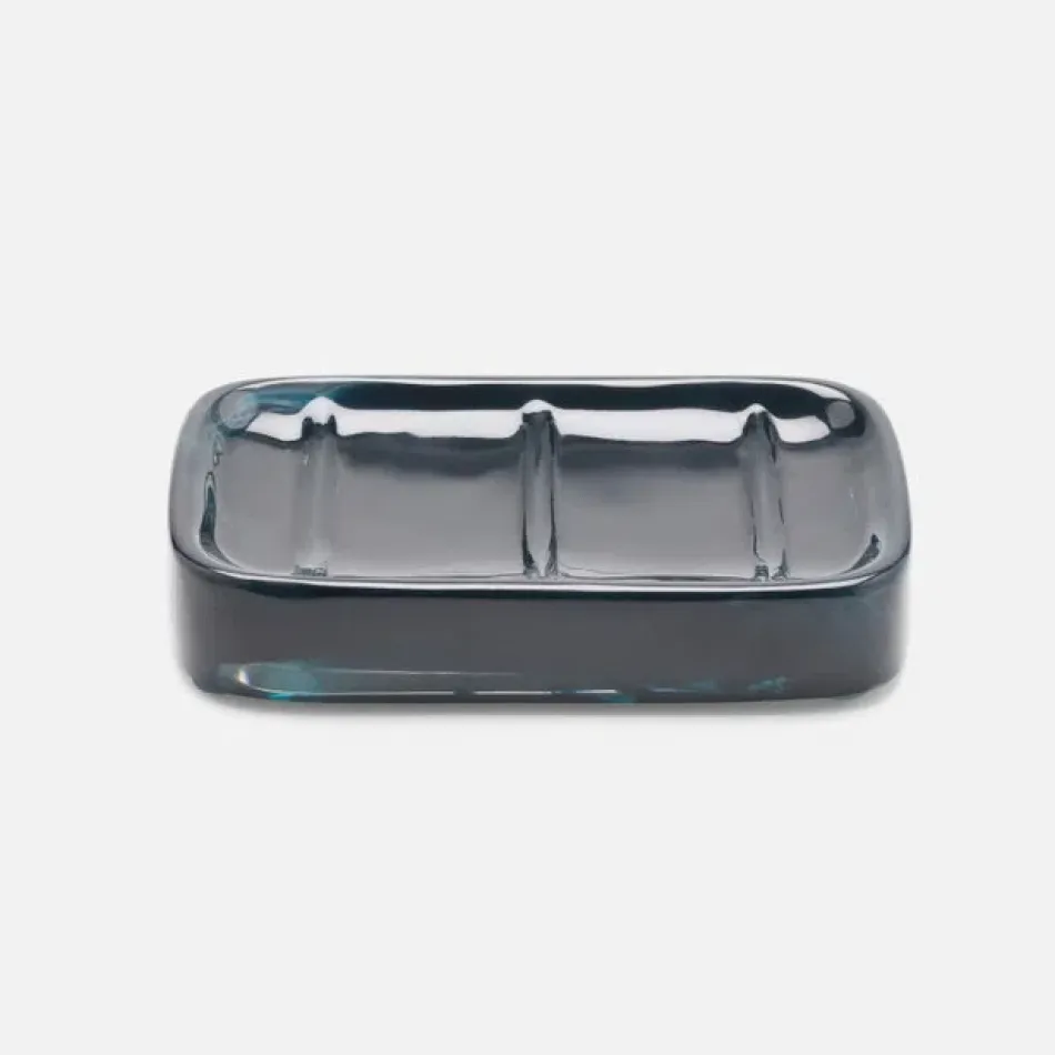 Abiko Dark Teal Soap Dish W/ Rounded Edges Rectangular Cast Resin