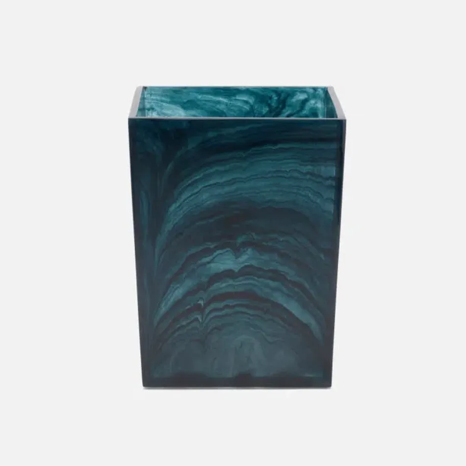 Abiko Dark Teal Wastebasket Square Tapered Cast Resin