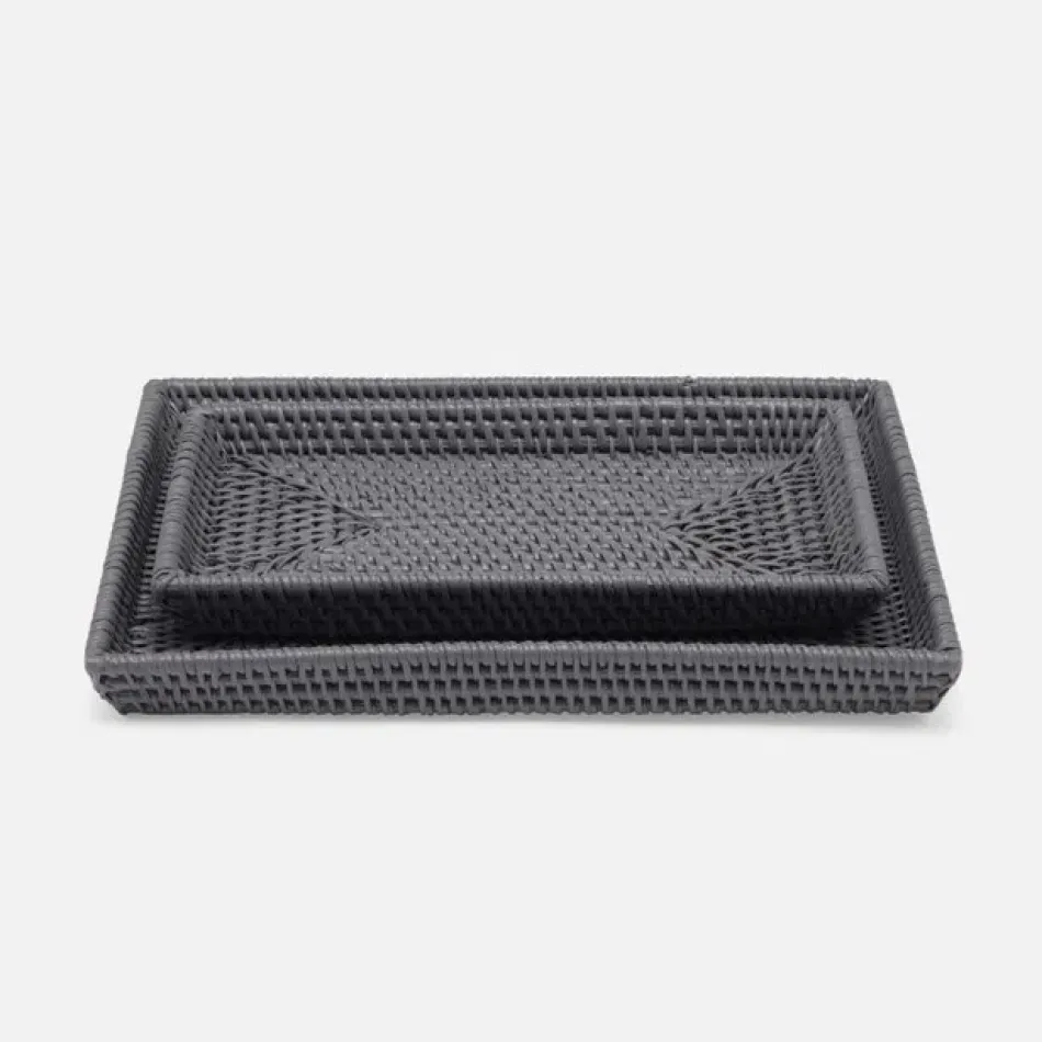 Dalton Dark Gray Nested Trays Rectangular Tapered Rattan, Set Of 2