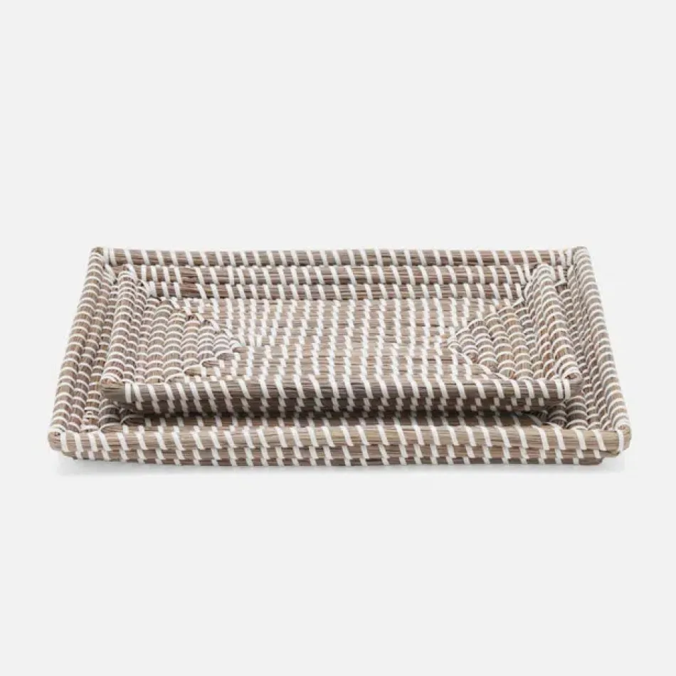 Kythira Gray/White Nested Trays Rectangular Tapered Seagrass, Set Of 2